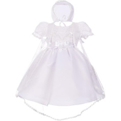 Lito Angels Christening Dress for Baby Girls, Satin White Christening Dress with Lace Cape and Christening Bonnet