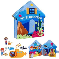 PANTAWORLDS® Quiet Book Educational Sensory Fabric Book Montessori Toy from 1 Year Children's Game Busy Book Busy Board CE Certificate (My Blue Ocean, Single Piece)