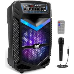 Pyle PA Bluetooth Speaker, Karaoke Machine with Karaoke Microphone, 600 W, Music Box, Bluetooth Box, Party Box, Rechargeable, 10 Inch Subwoofer, 1 Inch Tweeter, Recording Function, Party Lighting,