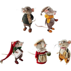 Cute Needle Felting Mouse Christmas Decoration Handmade Needle Felting Mice Winter Christmas Needle Felting Christmas Mouse Doll Decorations (Finished Product) 5pcs