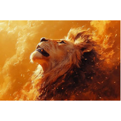 KY-link Embroidery Kit for Beginners Lion Roaring in Savannah DIY Designs Cross Stitch Simple Accessories Needlepoint Embroidery Gift for Home Decor 16x20 Inch