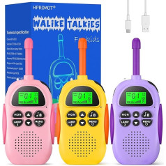 Walkie Talkie Children's Rechargeable 3 Pack: 16 Channels 2 Way Radio Long Range Walkie Talkies with LCD Torch Toy Gifts for 3-12 Boys Girls Indoor Outdoor Adventure Camping Hiking