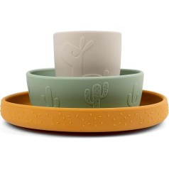 Done by Deer Stick&Stay Lalee Green / Mustard / Sand Dinner Service - 100% Food Grade Silicone - Non-Slip and Grippy Design - Dishwasher Safe - Perfect for Playful Meals for