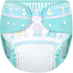LittleForBig Washable, Adjustable, Reusable, Waterproof Fabric Nappy Cover for Adults, Baby Parade, Blue, M