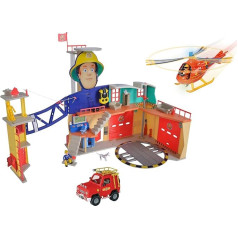 Simba - Mega XXL Fireman Sam Station - Fire Station with Helicopter Wallaby, 4 x 4 Fire Engine (Red) and Figures of Sam, Tom & Penny, Toy for Children from 3 Years [Exclusive to Amazon]