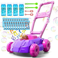 Bubble Lawn Mower for Toddlers, Kids, Automatic Bubble Blower Machine, Pink and Purple, Outdoor Gardening, Push Toy, Birthday Gifts, Summer Toys for Girls and Boys