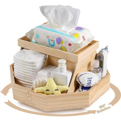 ECOADE Wooden Nappy Organizer - 360 Degree Rotating Caddy with Removable Dividers Nursery Nappy Organizer