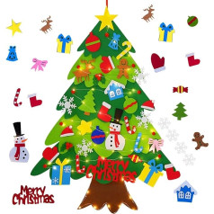 YHRDPP DIY Filz Weihnachtsbaum Set mit Ornamenten für Kinder Geschenk, Weihnachtsdekorationen Wandbehang 33 Ornamente mit Lichterkette (Batterien nicht im Lieferumfang enthalten)