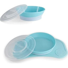 Twistshake Baby Tableware Set Mini + Bowl | Baby Suction Plate + Baby Placemat (31 x 17 cm) + Bowl | BPA Free | Food Training Plate | Blue