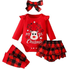 FANCYINN Baby Girls Christmas Tutu Tulle Dress Christmas Dress Toddler Christmas Romper Dress with Headband Leg Warmers & Shoes