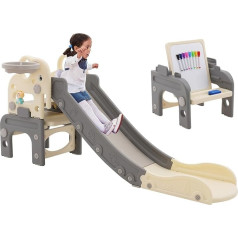 Slide for Children, 6-in-1 Multifunctional Children's Slide Set, 140 cm Large Children's Slide, Plastic Elephant, Music Machine, Rings, Basketball Hoop