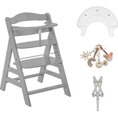 hauck Alpha+ High Chair Set, Grey - Grows with Your Child Wooden High Chair Including Game Board & Play Catching S Play Attachment - Safe, Stable & Sustainable - Height Adjustable for Toddlers from 6