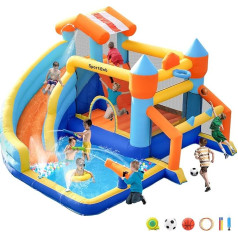 Bouncy Castle with Blower and Water Slide for Children Indoor and Outdoor Bouncy Castles XXL with Football Goal, Water Box and Basketball Hoop, Water Park for Children Garden Birthday Party