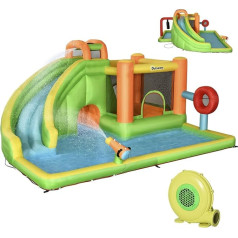 Outsunny Inflatable Bouncy Castle, Play Castle, Jumping Area with Slide, Punch Bag, Ball Ring, Tunnel, Water Gun, Water Park for Children 3 to 8 Years, Outdoor 478 x 440 x 210 cm