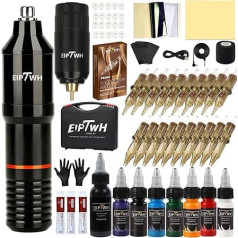 Tattoo Machine Set, Rotating Tattoo Machine Gun Set with Wireless Tattoo Power Supply 7 Colours 15 ml Tattoo Ink Set 20 Pieces Tattoo Cartridges Needles Tattoo Machine Kit for Tattoo Artist