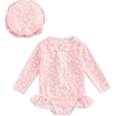 Einteiliger Badeanzug für Kleinkinder, Baby, Mädchen, Blumenmuster, Rüschen, langärmelig, Bademode, Rashguard, Badeanzug, Strand-Outfit
