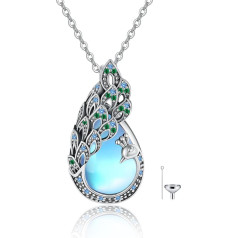 DAYLINLOVE Peacock Necklace 925 Sterling Silver Moonstone Urn/Emerald Zircon Peacock Pendant Necklace Green Peacock Jewellery Gifts for Women Girls Mother Peacock Lovers