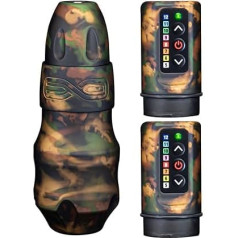 FK Irons EXO Shadow Camo - Modular Tattoo Machine - Camouflage Pattern - with 2 x PowerBolt Batteries - 9 W Brushless - 4.0 mm Hub - 189 g - Compatible with Most Standard Cartridges