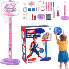 Penlimly Basketball Hoop Set, Basketball Hoop, 4 in 1 Kids Baseball T Shirt Stand, Adjustable Height, Portable Ball Game, Outdoor Sports for Indoor Use, Chidlren Room