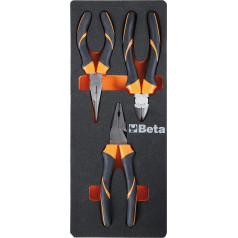 Beta M134 Foam Insert Tool Set, Tools (3 Piece Tool Assortment, Diagonal Side Cutters, Universal Pliers & Pliers with Half Round Jaw, High Quality Tool Set) - Black/Orange