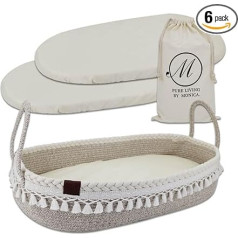 Baby Changing Basket with 2 Extra Waterproof Fitted Sheets and Soft Mattress, Made of Organic Cotton, Changing Cushion, Moses Basket, Birth Gift for Baby Shower