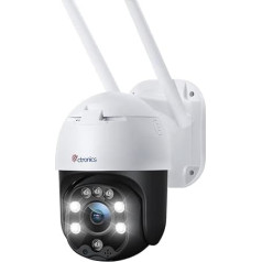 Ctronics PTZ Dome WiFi Outdoor Security Camera, 1080P IP Camera, Wireless with Human Motion Sensor, 30 m Night Vision in Colour, IP66 Waterproof, 2-Way Audio, Automatic Following.