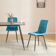 [En.casa] Lexnitz Dining Room Chairs, Set of 2, Kitchen Chairs, Recliner Chairs, Scandinavian Upholstered Chairs, Velvet with Backrest with Round Steel Feet, 89 x 44 x 45 cm, Turquoise