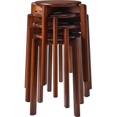 Ymyny Dining Room Chairs, Bar Chairs Made of Solid Wood, Set of 4 Bar Stools, Round Seat Stools, Work Stool, Space-Saving, Stackable, for Meeting Room, Living Room, Dining Room, Kitchen, Walnut Brown