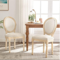 Homemiyn French Country House Dining Room Chairs, Farmer's Fabric Upholstered Dining Chair with Round Backrest, Distressed Wood, Vintage Mid-Century Dining Room Chairs for Bedroom, Kitchen, Dining Room, Set of