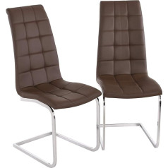 Raburg Leonardo Dining Chairs in Cioccolato Brown - Padded + Quilted Cantilever Chair Made of Faux Leather + Chrome Frame Italian Design Durable Load Capacity up to 120 kg Set of 2