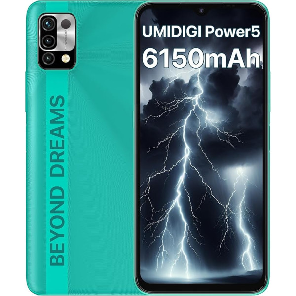 UMIDIGI Power 5 Smartphone without Contract, 3GB + 64GB Mobile Phone Cheap, 6150 mAh Battery, Android 11 Mobile Phone without Contract, 6.53 Inch HD+ Display, Octa Core, 16MP + 8MP, 3 Card Slots, Dual