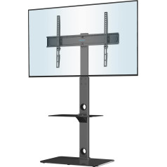 BONTEC TV Stand for 30-70 Inch LED OLED LCD Plasma Flat & Curved TVs up to 40 kg, Height-Adjustable High TV Floor Stand with 2 Tier Shelves Made of Tempered Glass, Max. VESA 600 x 400 mm