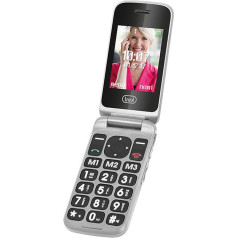 Trevi Flex Plus 55 Senior Mobile Phone with Large Buttons, Large 2.4 Inch LCD Display, Senior Mobile Phone with SOS Function, Charging Station, 8 Digits, Wireless, Camera, FM Radio, Grey