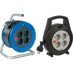 Brennenstuhl Garant Compact Cable Reel / Indoor Cable Reel with 4 Sockets & Vario Line Cable Box 4-Way / Mini Cable Reel (Indoor Cable Reel for Household, 5 m Cable, Made in Germany) Black/Grey