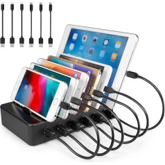 TechDot mobile phone USB charging station, multiple devices, 6-port USB multi charging station for mobile phones, smartphones, tablets