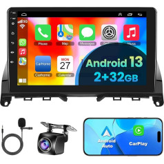 Car Radio for Mercedes-Benz C-Class W204 S204 2006-2011 with Wireless Carplay & Android Car, 2 + 32 GB 9 Inch Car Radio with Voice Control, GPS, SWC, FM, AM, DSP, WiFi, Bluetooth 5.2, Rear View Camera