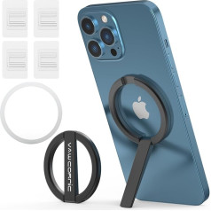 VAWcornic Mobile Phone Ring Holder Magnetic for MagSafe - Mobile Phone Grip Holder Finger Holder for Smartphone, Tablet, Kindle, Compatible with Magnetic Mobile Phone Holder (Black - Includes 4