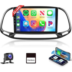 Podofo Carplay Car Radio for Fiat Doblo/Yeni Kasa 2015, 9 Inch Touchscreen Car Radio 2G + 64G with Wireless A-pple Carplay Android Car, Bluetooth/Mirror Link/GPS/WiFi/FM/RDS/SWC + Reversing Camera