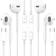 2 Pack USB C Headphones for iPhone 15 Pro Max 15 Plus iPad Pro, Type C with Microphone Hi-Fi Stereo Headphones USB C with Cable In-Ear Headphones for Samsung S23 S22 S21 S20 A54, Google Pixel 8 7 6A,