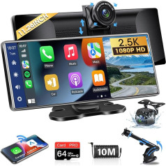 11.26 Inch Large Screen Carplay Display Wireless Apple Carplay Android Car Display, Apple Carplay Display with 2.5K + 1080P Dash Cam Car Front Rear with Bluetooth Mirror Link 64G SD Card