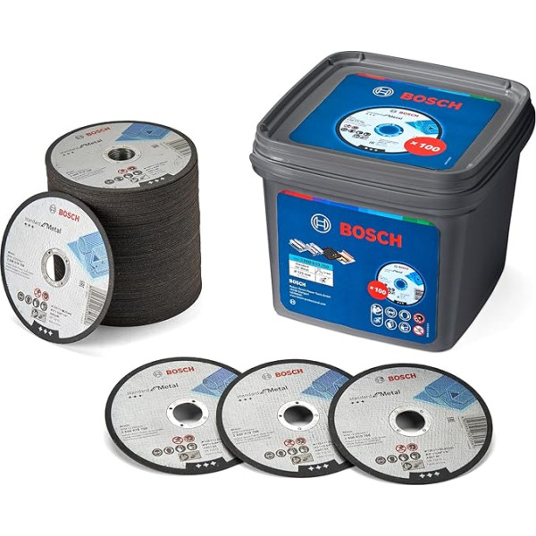 Bosch 100 x Standard Cutting Disc for Metal (for Metal, Steel, Sheet Metal, Diameter 125 mm, Straight Cut, M14, Professional Accessories Angle Grinder)