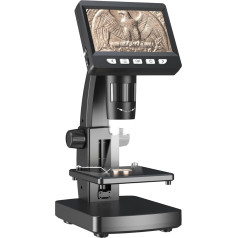 Adult Microscope, 500X Magnification, Coin Microscope with 8 Adjustable LED Lights, LCD Digital Microscope for Windows/MacOS, 4.3 inch, Black