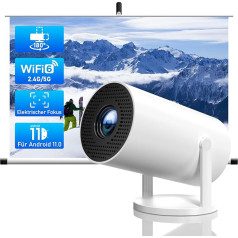 Mini Projector with Android 11, 4K Ultra HD Smart Portable Projector, 150 Inch Screen, 5G WiFi6 & BT5.4, 180° Rotatable, Outdoor Film Projector, Smartphone Compatible