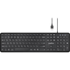Perixx PERIBOARD-210 US Wired Full-Size USB Keyboard with Quiet Scissor Keys for Desktop, Laptop, and Tablet - Black - US English QWERTY