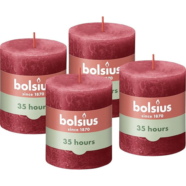 Bolsius Rustic Pillar Candles, Ivory, Pack of 4, 8 x 7 cm, Decorative Household Candles, Burning Length Time 35 Hours, Unscented, Natural Plant Wax, Without Palm Oil