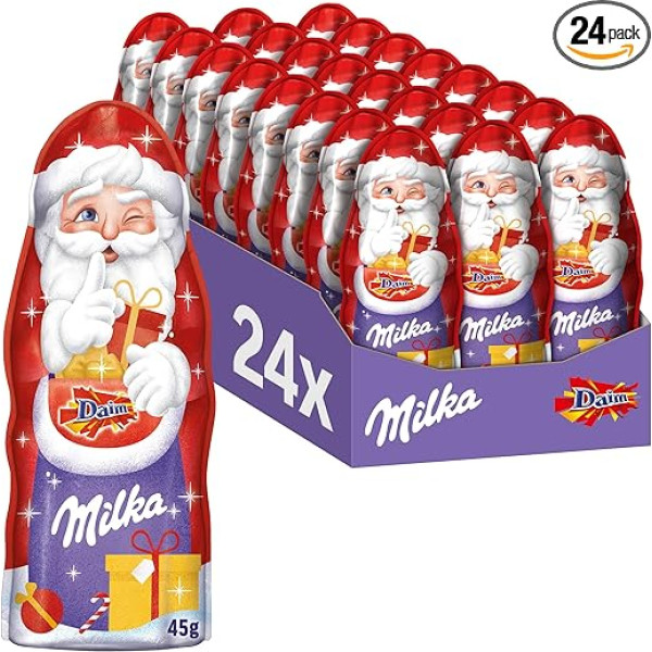 Milka Santa Claus Daim 24 x 45 g I Chocolate Santa Claus Large Pack I Christmas Chocolate Made from 100% Alpine Milk with Almond Caramel