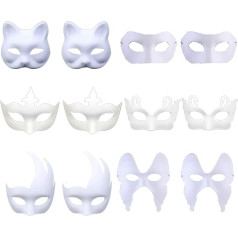 DIY White Paper Mask, Pack of 12 Paintable Paper Masks, Masquerade Ball Party Mask, White Mask Unpainted, for Personality, Creative Design, Carnival, Role Play, Cosplay