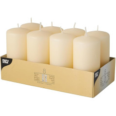 Papstar Pillar Candles, Cream (Pack of 8), Round, Diameter 5 cm, Length 10 cm, Long Burning Time Approx. 16 Hours, Soot Free Burning for Catering, Celebrations & Parties, #17981