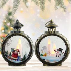 Asfrode Christmas Lantern, Pack of 2 Christmas Decoration Illuminated Lantern, LED Christmas Decoration Snow Lantern, Flameless Christmas Candles Lantern for Halloween Ramadan Garden Christmas Balcony