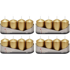 Pillar Candles Gold Varnished Pack of 16 (4 x 4 Pieces), Size Approx. 50 x 80 mm Advent Candles Christmas Candles Pillar Candles